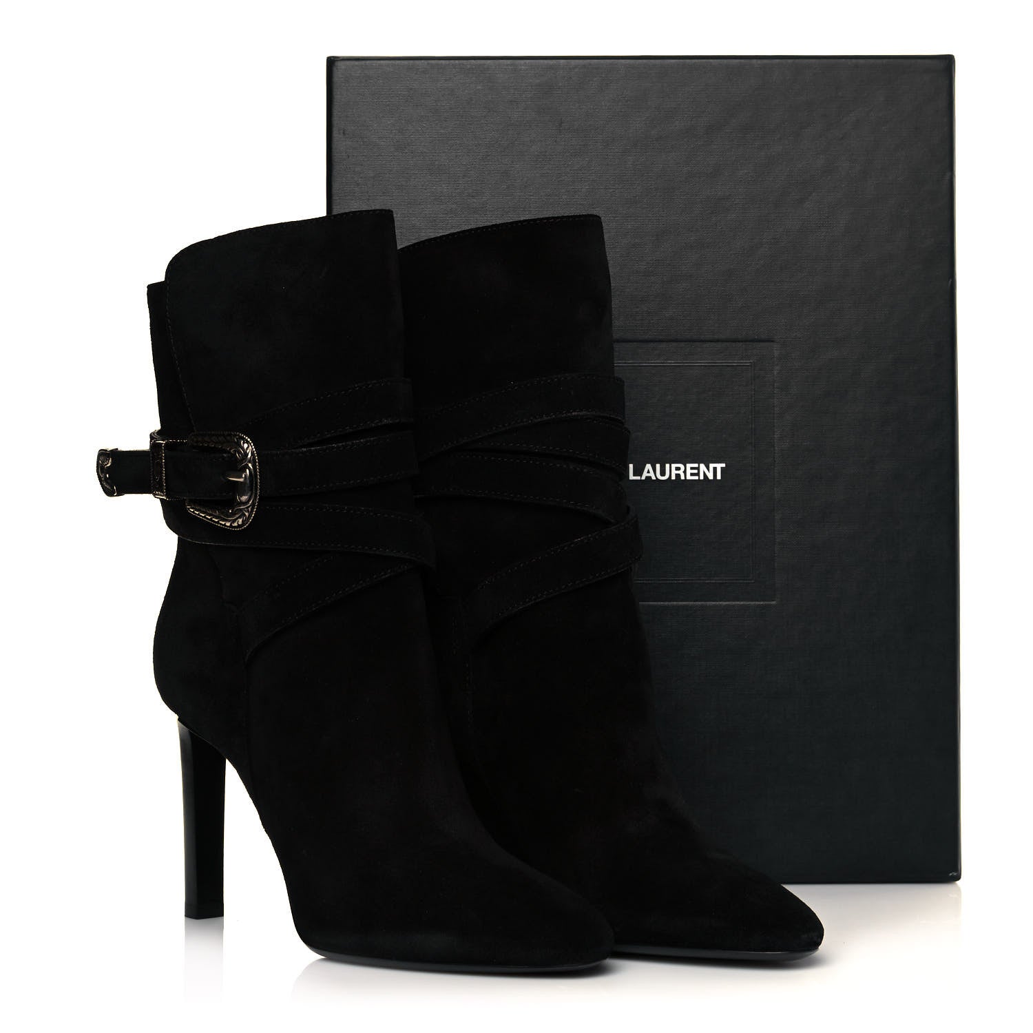 Saint Laurent Suede Mica Buckle Western Ankle Booties 40 Black 8 of 8