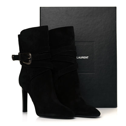 Saint Laurent Suede Mica Buckle Western Ankle Booties 40 Black 8 of 8