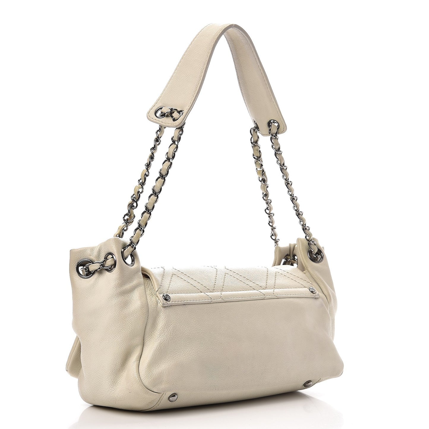 Calfskin Diamond Stitch Accordion Flap White