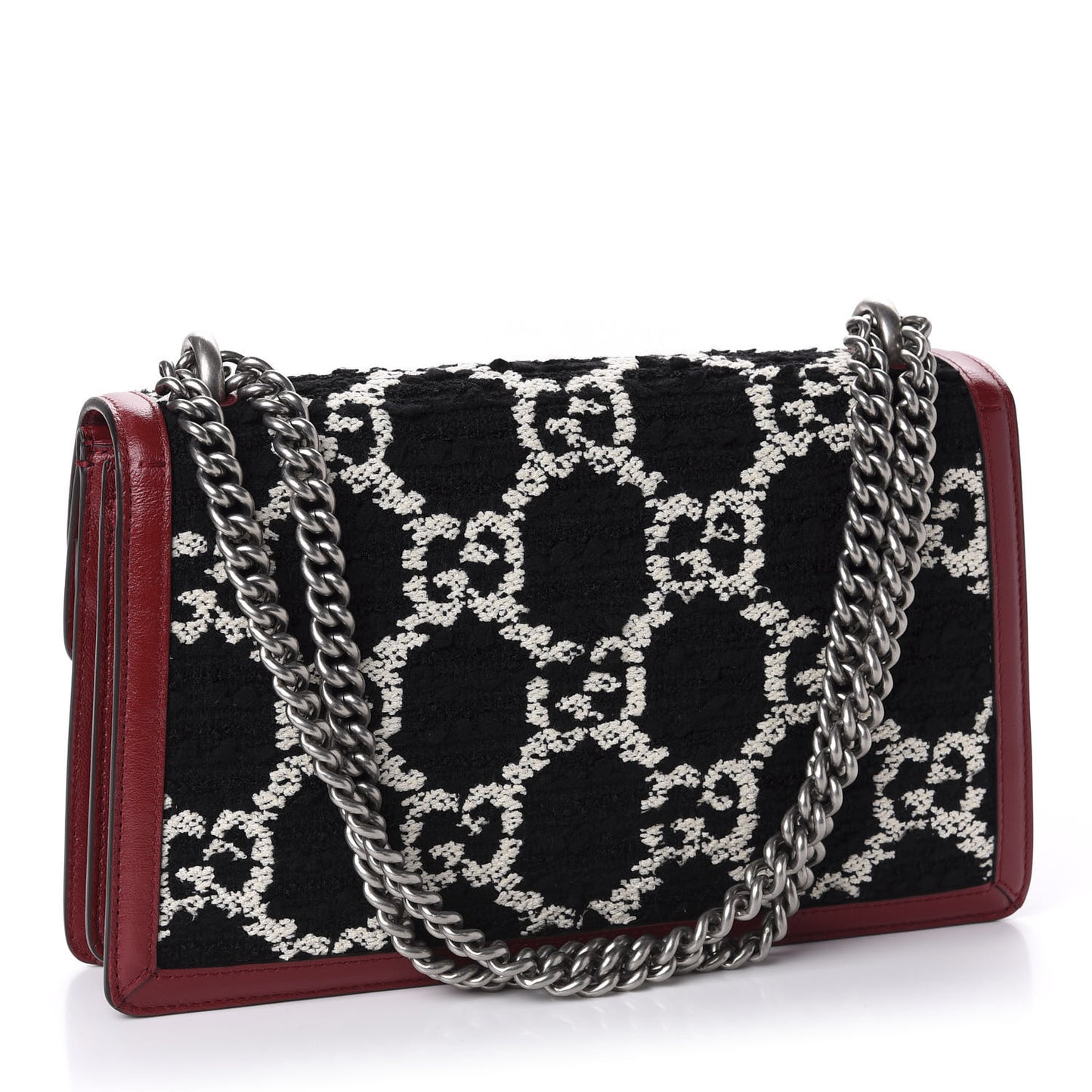 Tweed GG Monogram Small Dionysus Shoulder Bag Black White Romantic Cherry