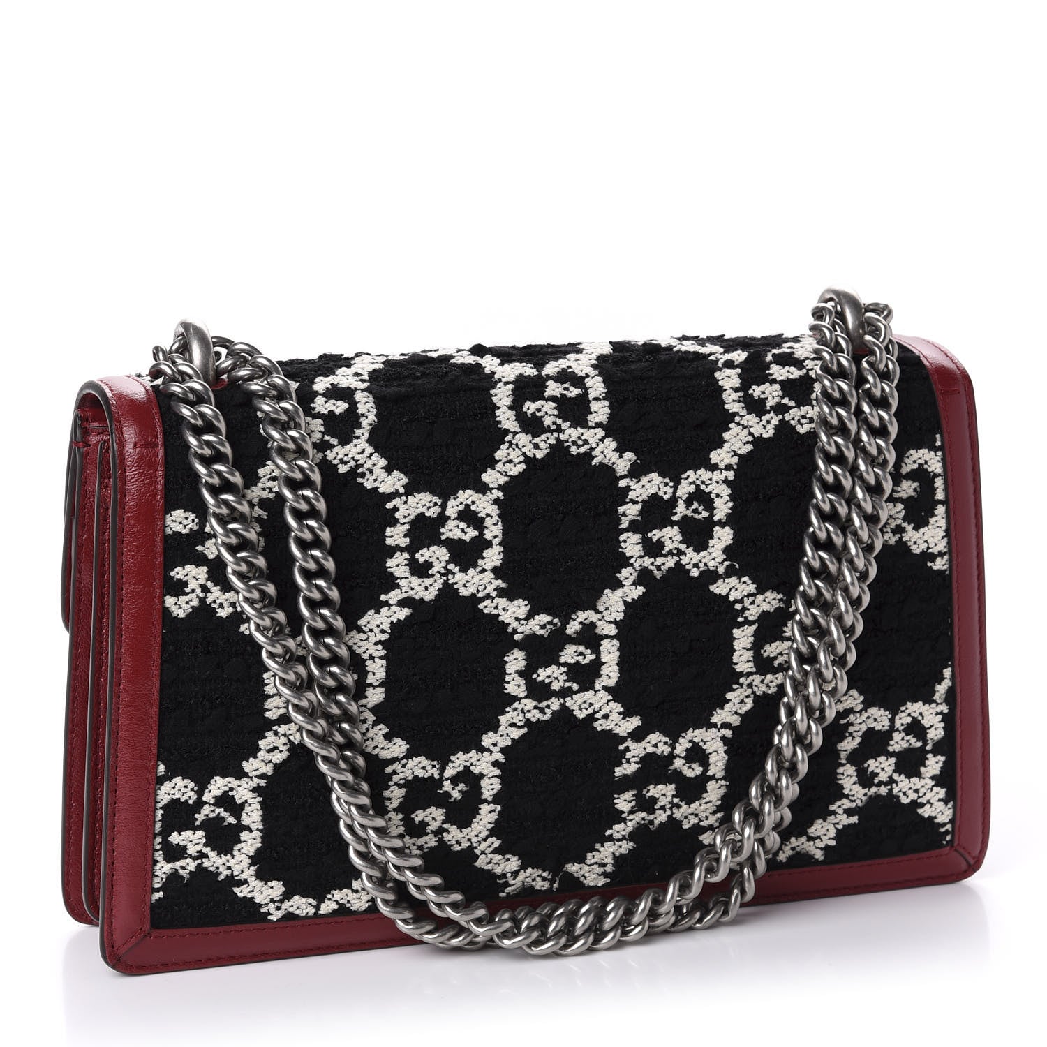 Gucci Tweed GG Monogram Small Dionysus Shoulder Bag Black White Romantic Cherry 3 of 10