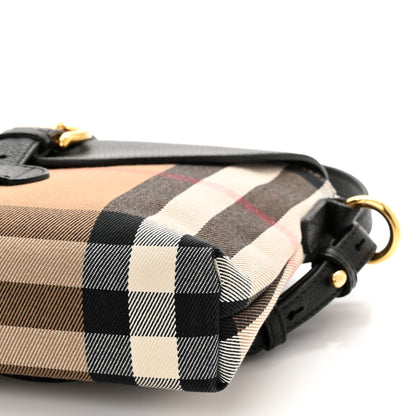 Burberry Horseshoe Calfskin House Check Small Milton Crossbody Bag Black 10 of 10