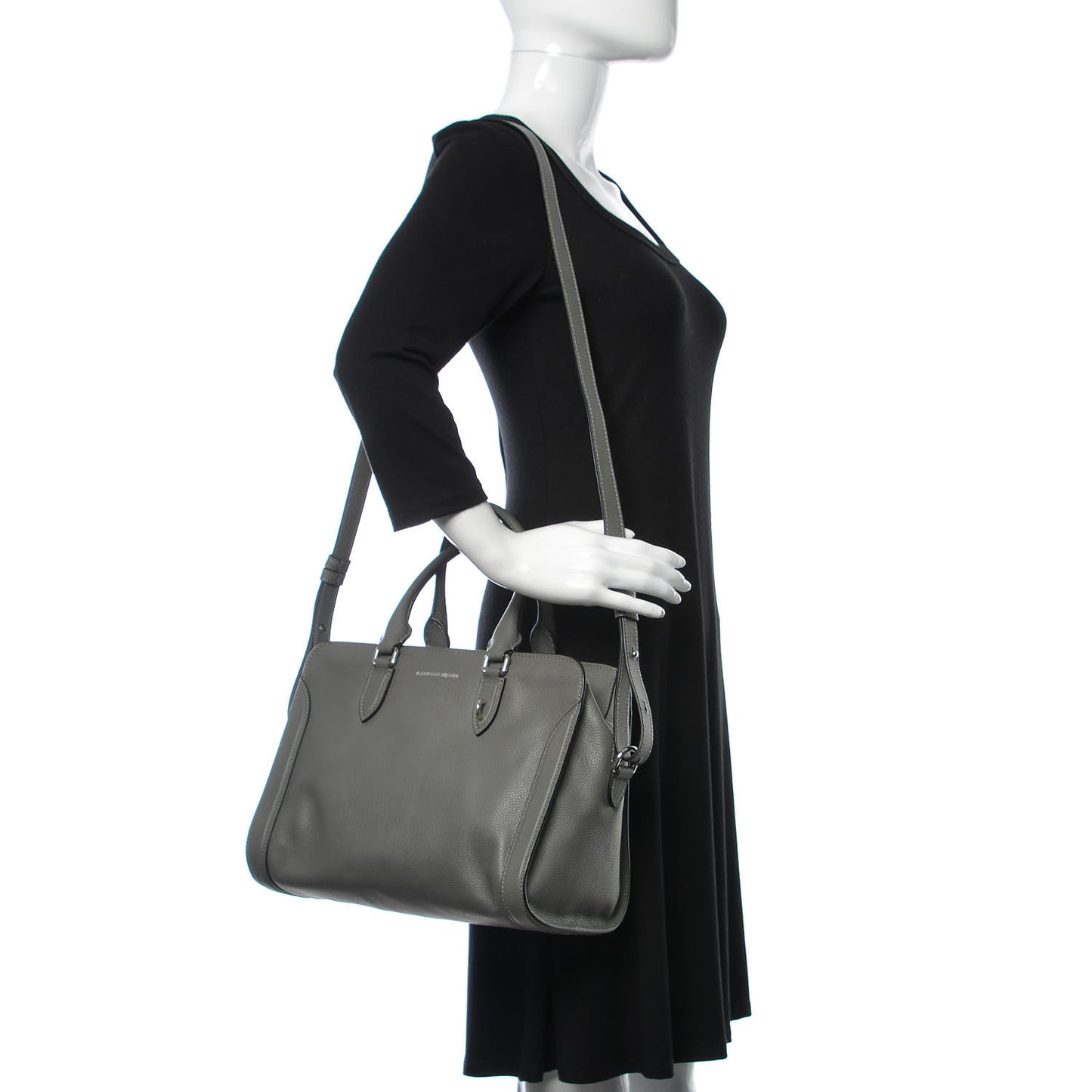 Pebbled Calfskin Small Skull Padlock Zip Around Tote Grey