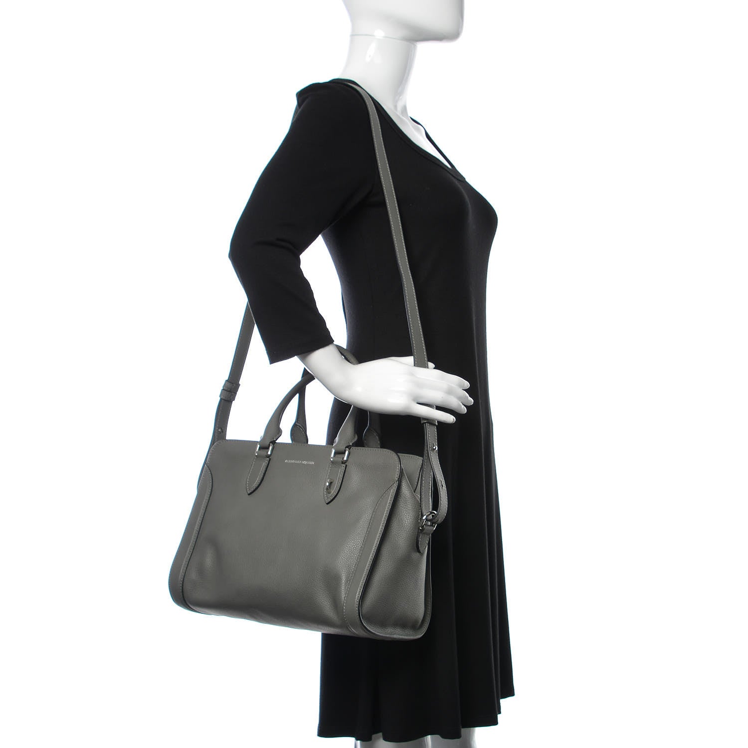 Alexander McQueen Pebbled Calfskin Small Skull Padlock Zip Around Tote Grey 2 of 9