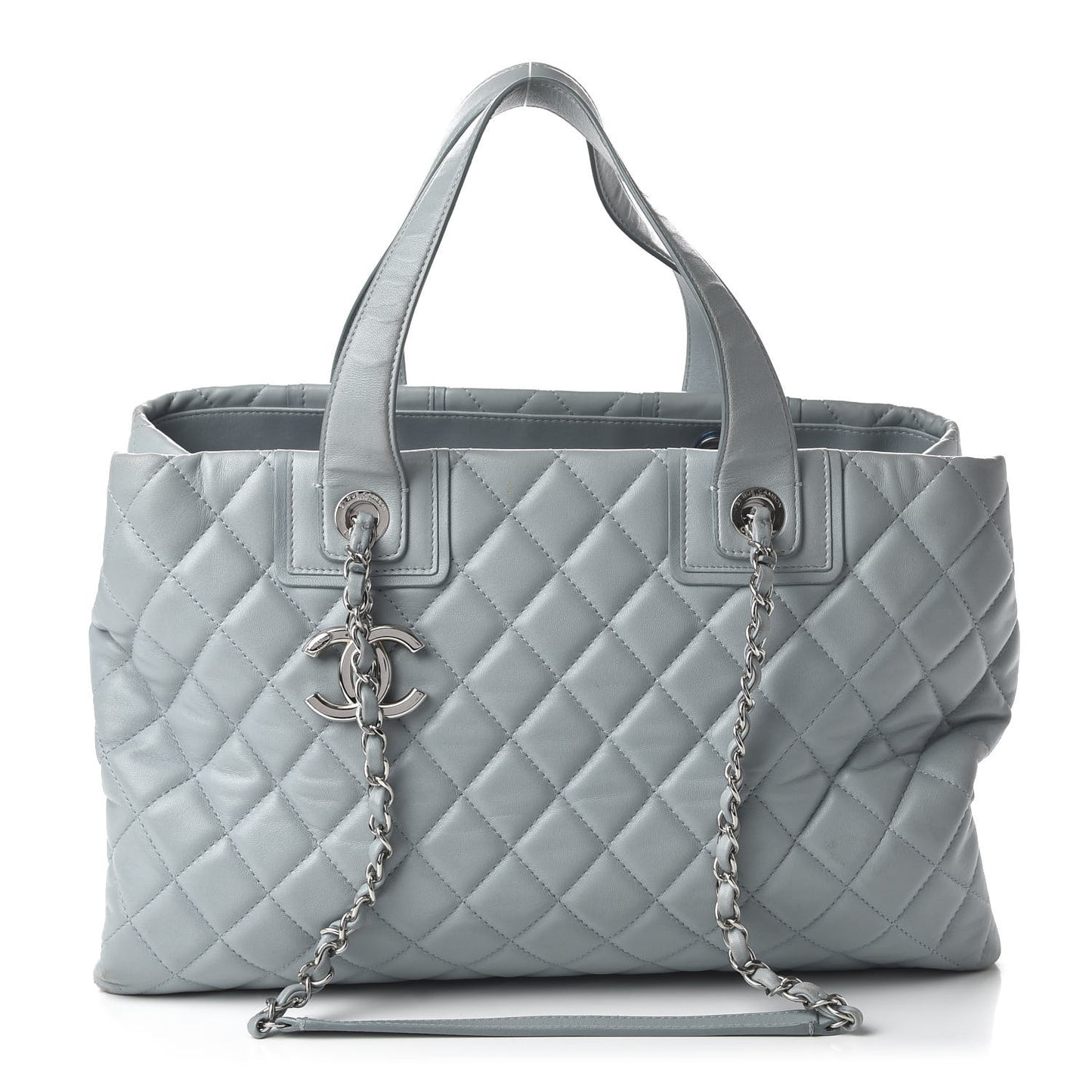 Lambskin Quilted Daily Shopping Tote Light Blue