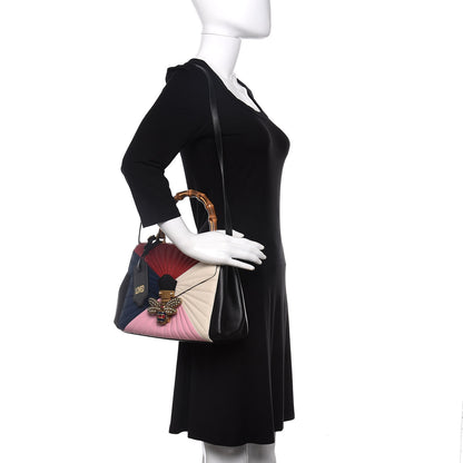 Gucci Calfskin Bamboo Trapuntata Queen Margaret Top Handle Bag Blue Agata Hibiscus Red Mystic White Sugar Pink 2 of 11