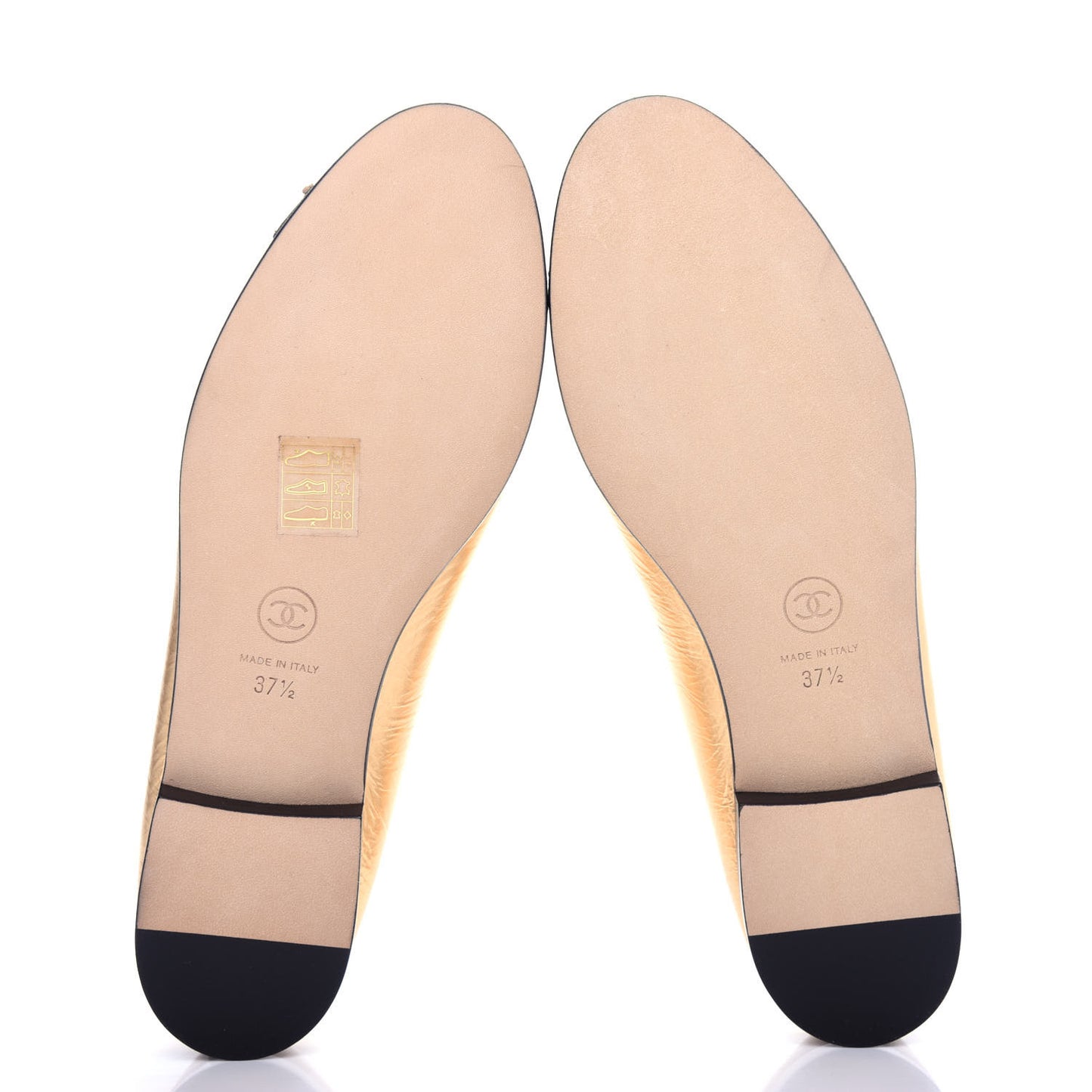 Metallic Calfskin Grosgrain Cap Toe CC Ballerina Flats 37.5 Gold