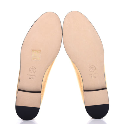 Chanel Metallic Calfskin Grosgrain Cap Toe CC Ballerina Flats 37.5 Gold 6 of 11