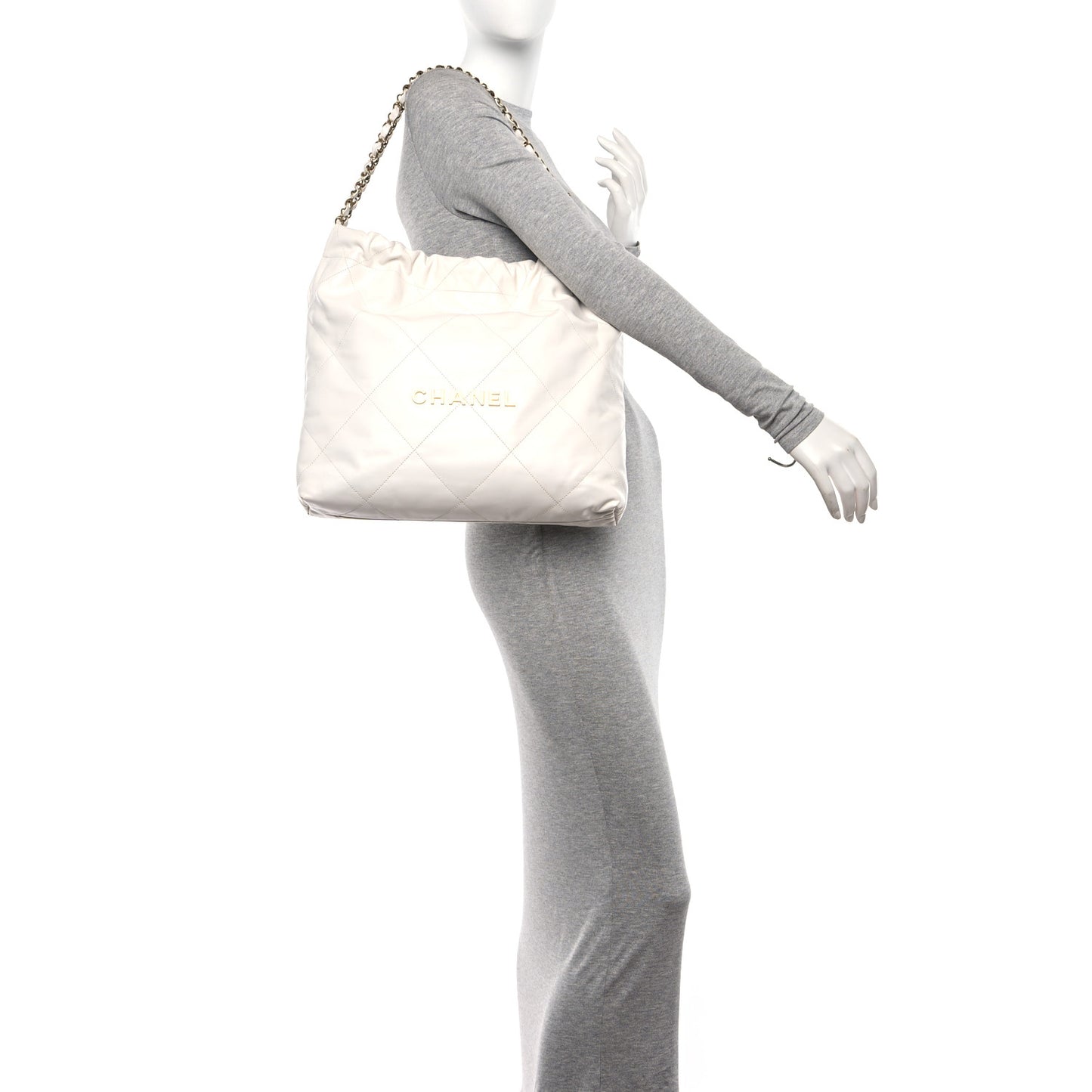 Shiny Calfskin Quilted Chanel 22 White