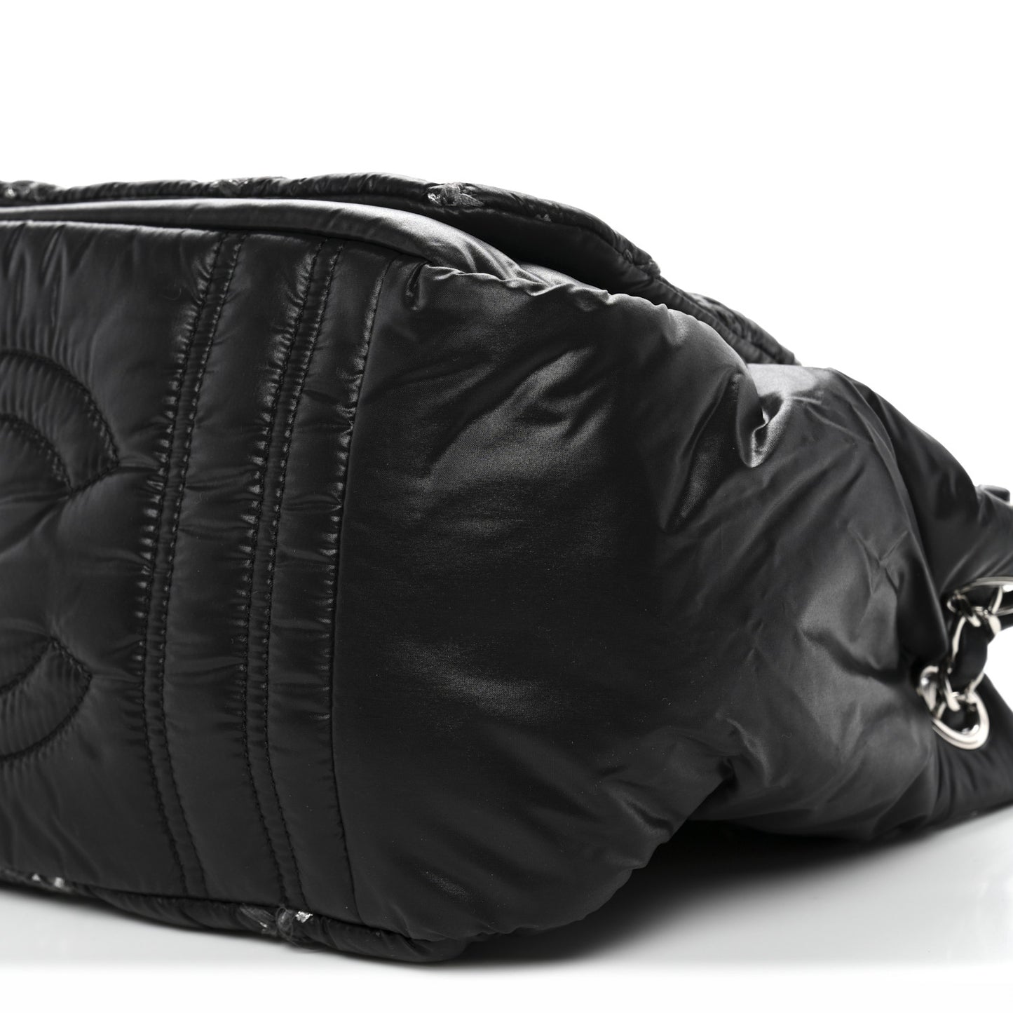Nylon Quilted Tweed Stitch Bubble Accordion Flap Black