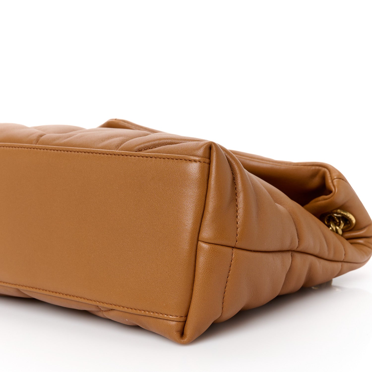 Saint Laurent Lambskin Quilted Medium Loulou Puffer Monogram Chain Satchel Miel Dark 11 of 11