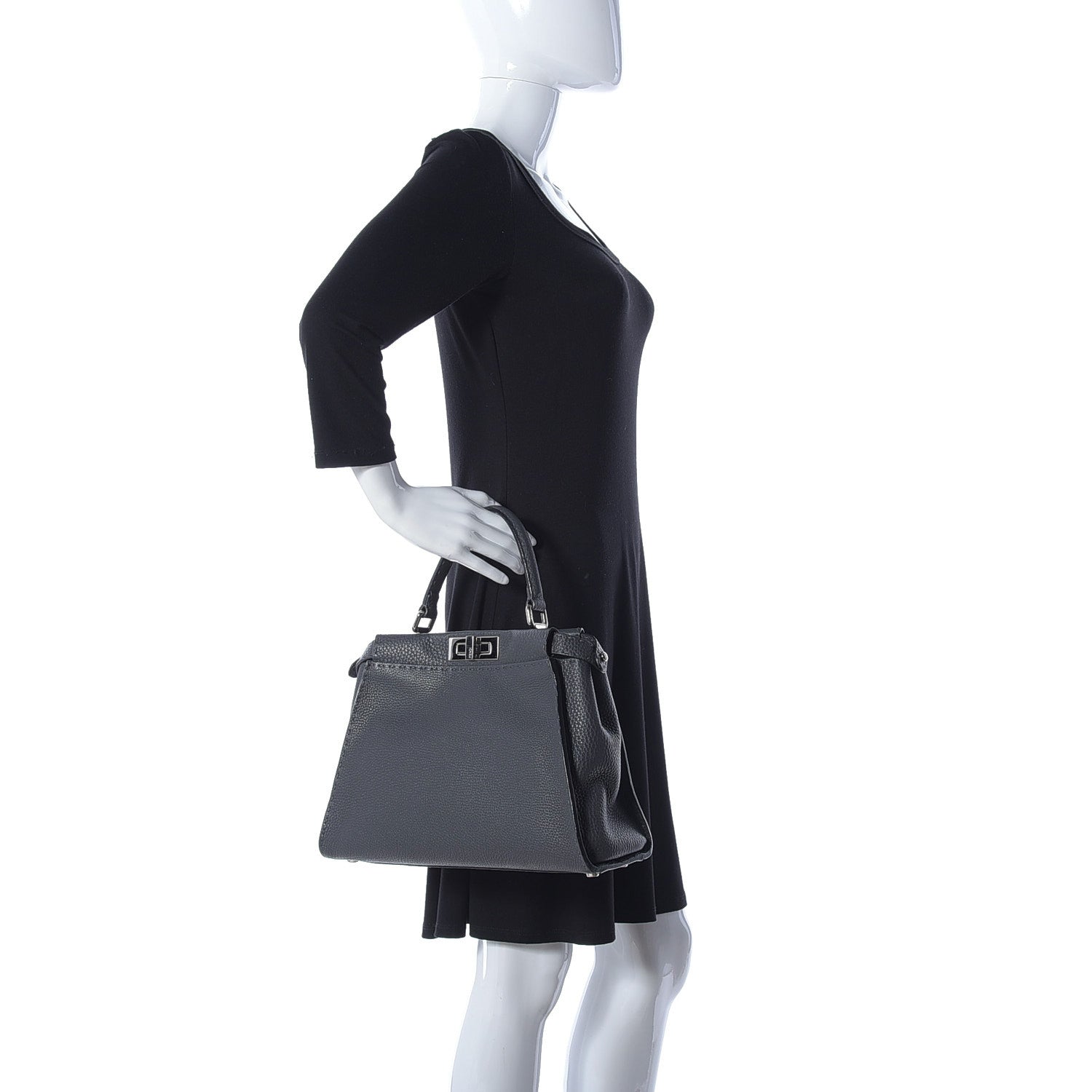 Fendi Cuoio Romano Selleria Bi-Color Medium Peekaboo Iconic Satchel Asfalto Latte 2 of 18