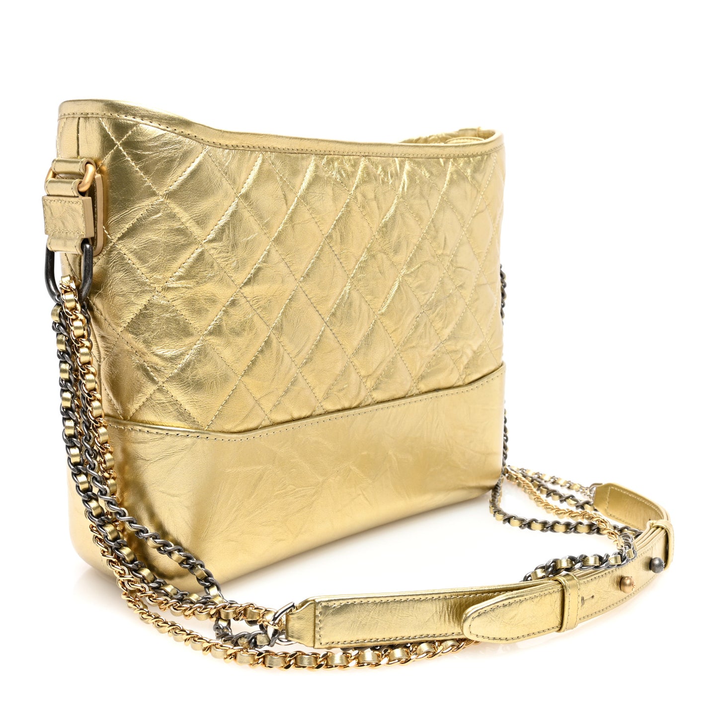 Metallic Aged Calfskin Quilted Medium Gabrielle Gold