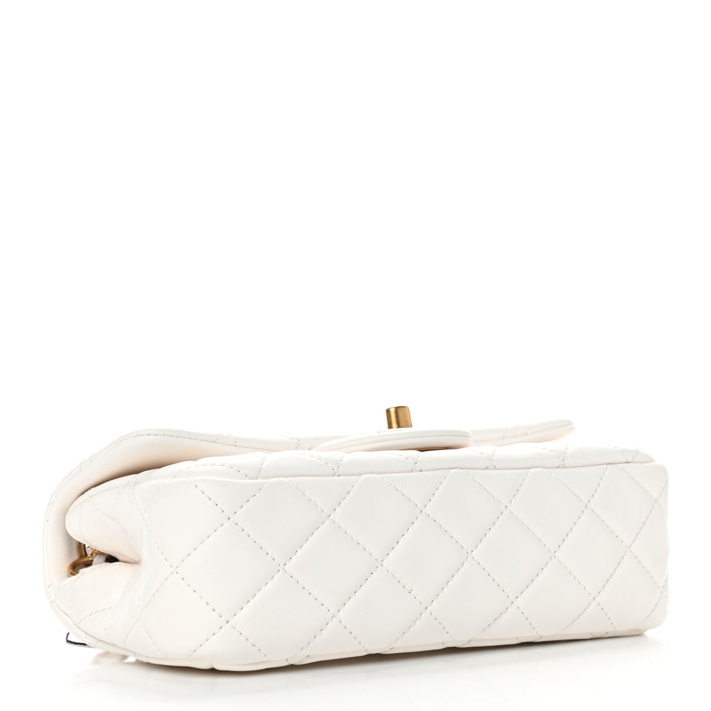Lambskin Quilted Mini Rectangular Pearl Crush Flap White