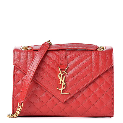 Saint Laurent Grain De Poudre Textured Mixed Matelasse Triquilt Medium Monogram Satchel New Red 1 of 10