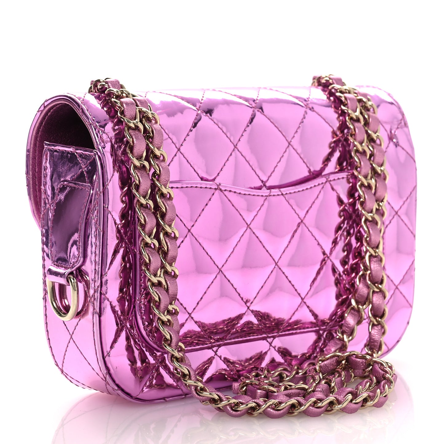 Mirror Calfskin Metallic Lambskin Quilted Hollywood Boulevard Mini Flap With Star Coin Purse Pink