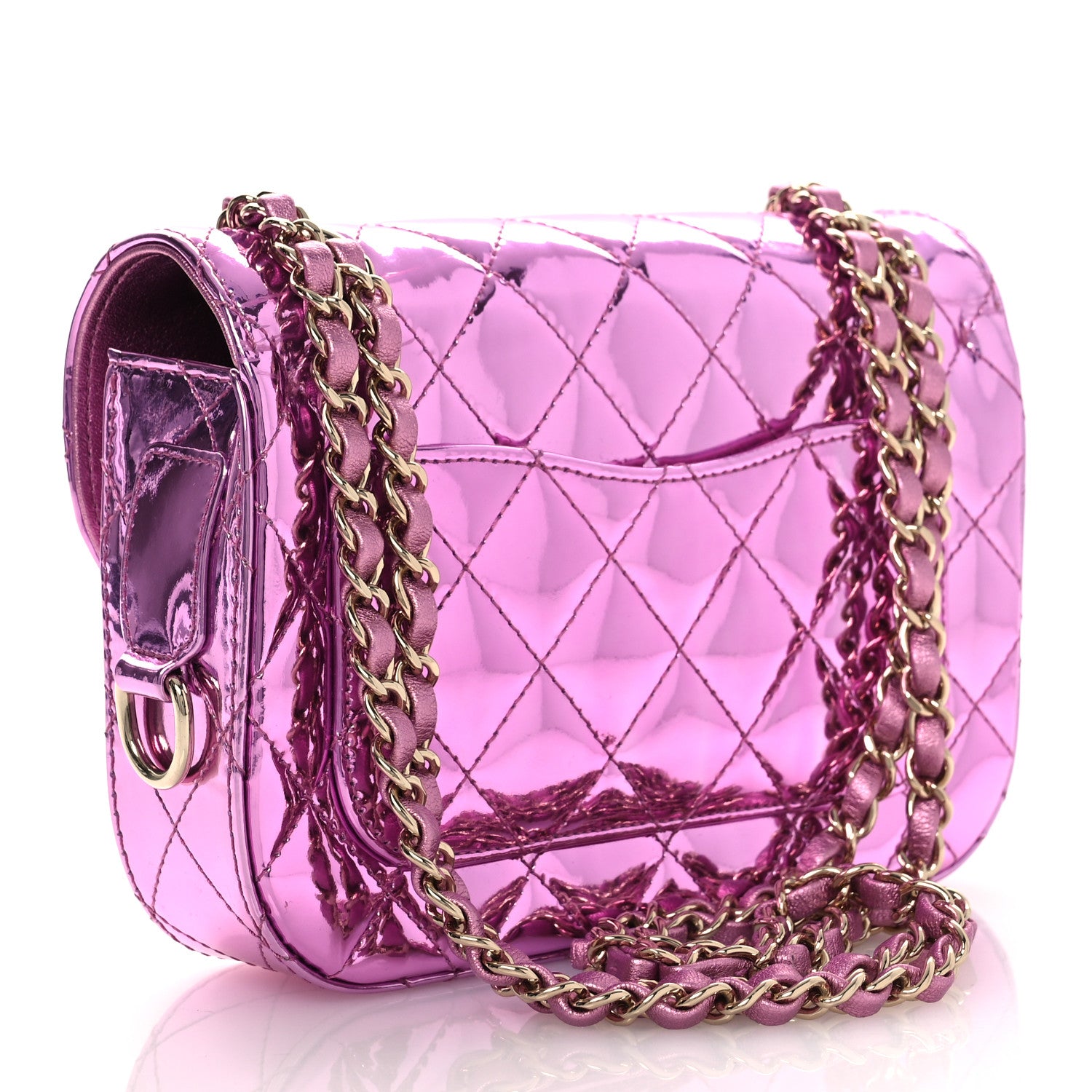 Chanel Mirror Calfskin Metallic Lambskin Quilted Hollywood Boulevard Mini Flap With Star Coin Purse Pink 4 of 14