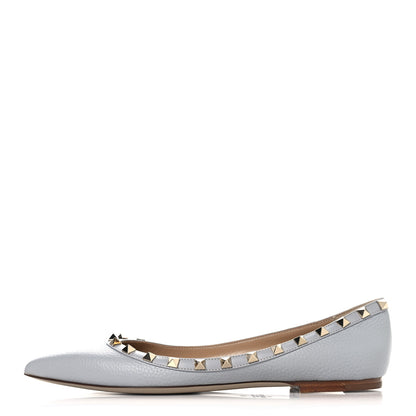 Valentino Garavani Pebbled Calfskin Rockstud Ballerina Flats 40 Pastel Grey 1 of 9