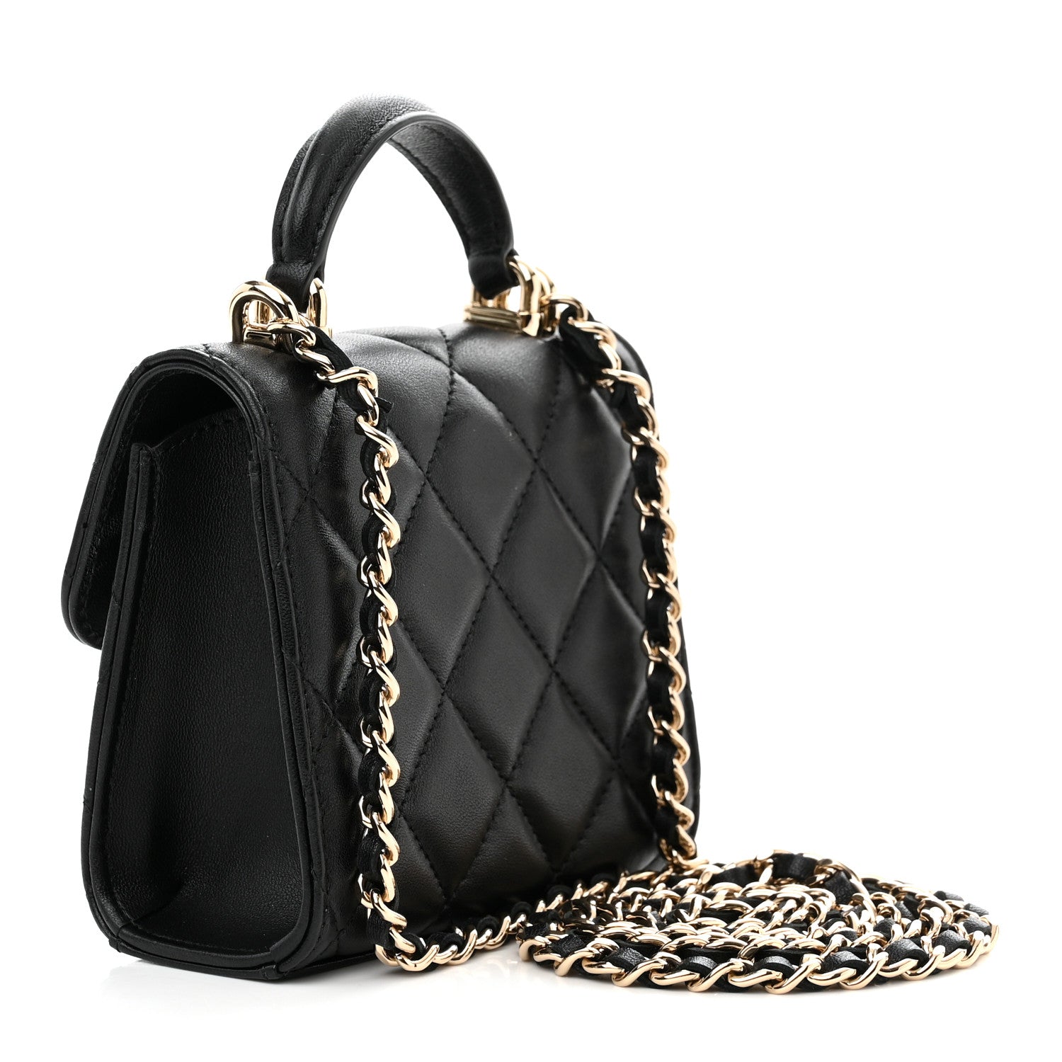 Chanel Lambskin Quilted Top Handle Flap Clutch With Chain Black 3 of 14