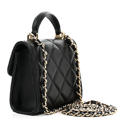 Chanel Lambskin Quilted Top Handle Flap Clutch With Chain Black 3 of 14