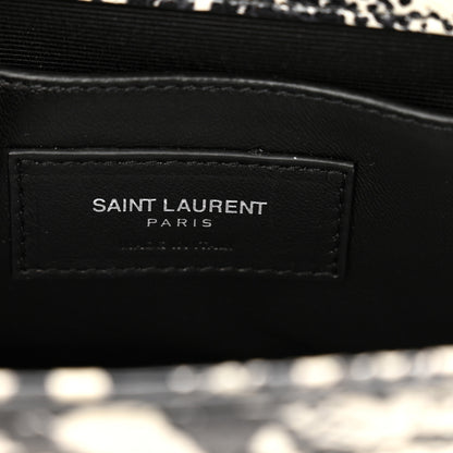 Saint Laurent Calfskin Snakeskin Embossed Small Classic Monogram Kate Tassel Satchel White Black 6 of 9