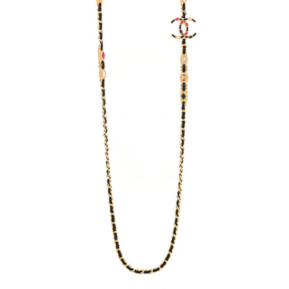 Chanel Lambskin Crystal CC Long Necklace Gold Black Red 1 of 6