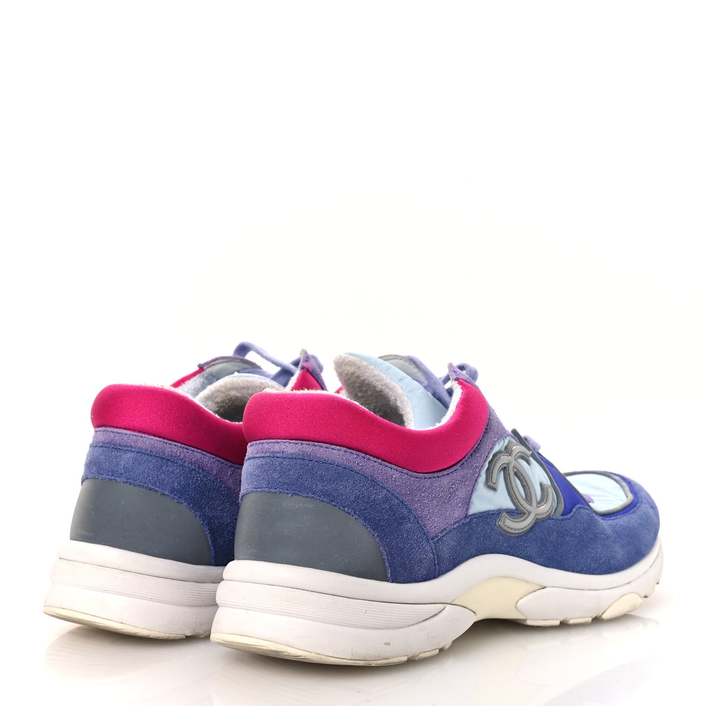 Nylon Calfskin Suede CC Womens Sneakers 40 Light Blue
