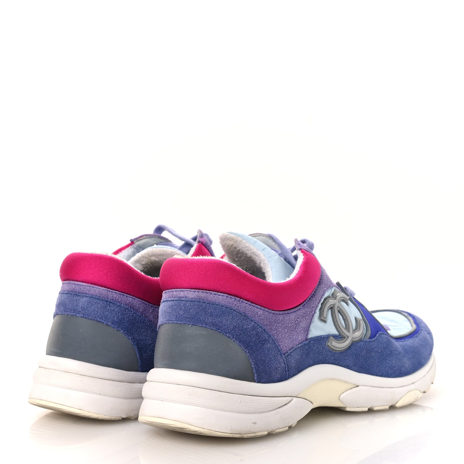 Chanel Nylon Calfskin Suede CC Womens Sneakers 40 Light Blue 5 of 13
