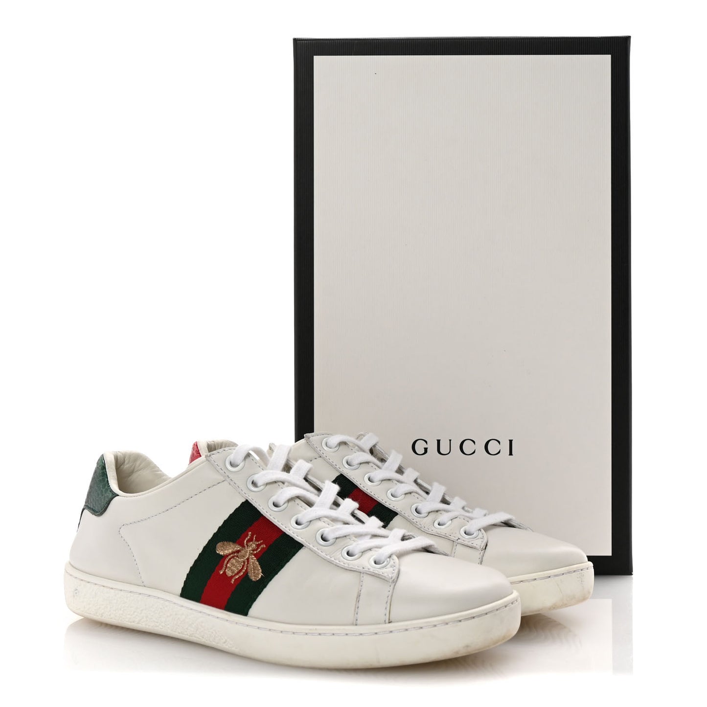 Calfskin Ayers Bee Embroidered Womens Ace Sneakers 36 White Green