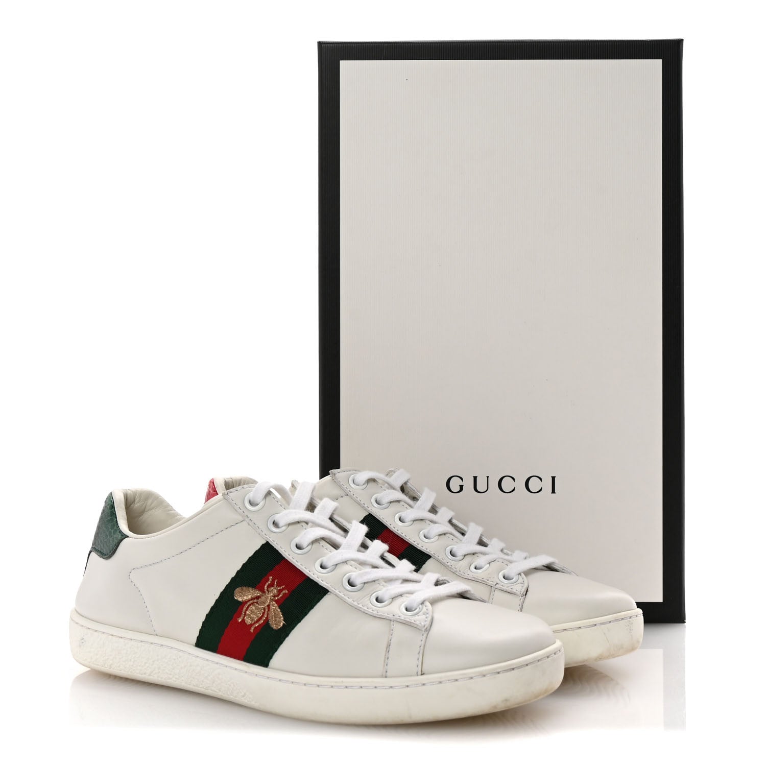 Gucci Calfskin Ayers Bee Embroidered Womens Ace Sneakers 36 White Green 10 of 10