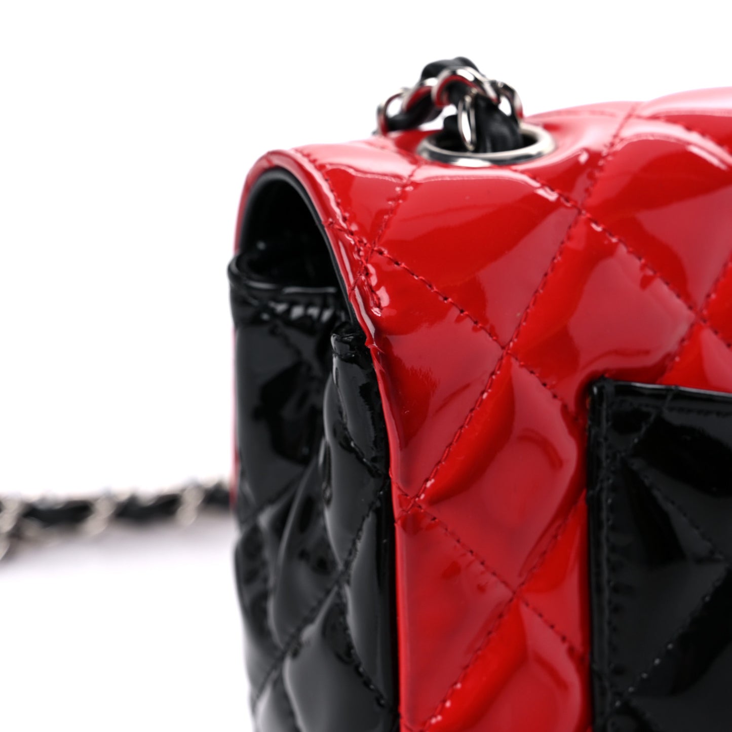 Patent Calfskin Quilted Bi-Color Mini Rectangular Flap Red Black