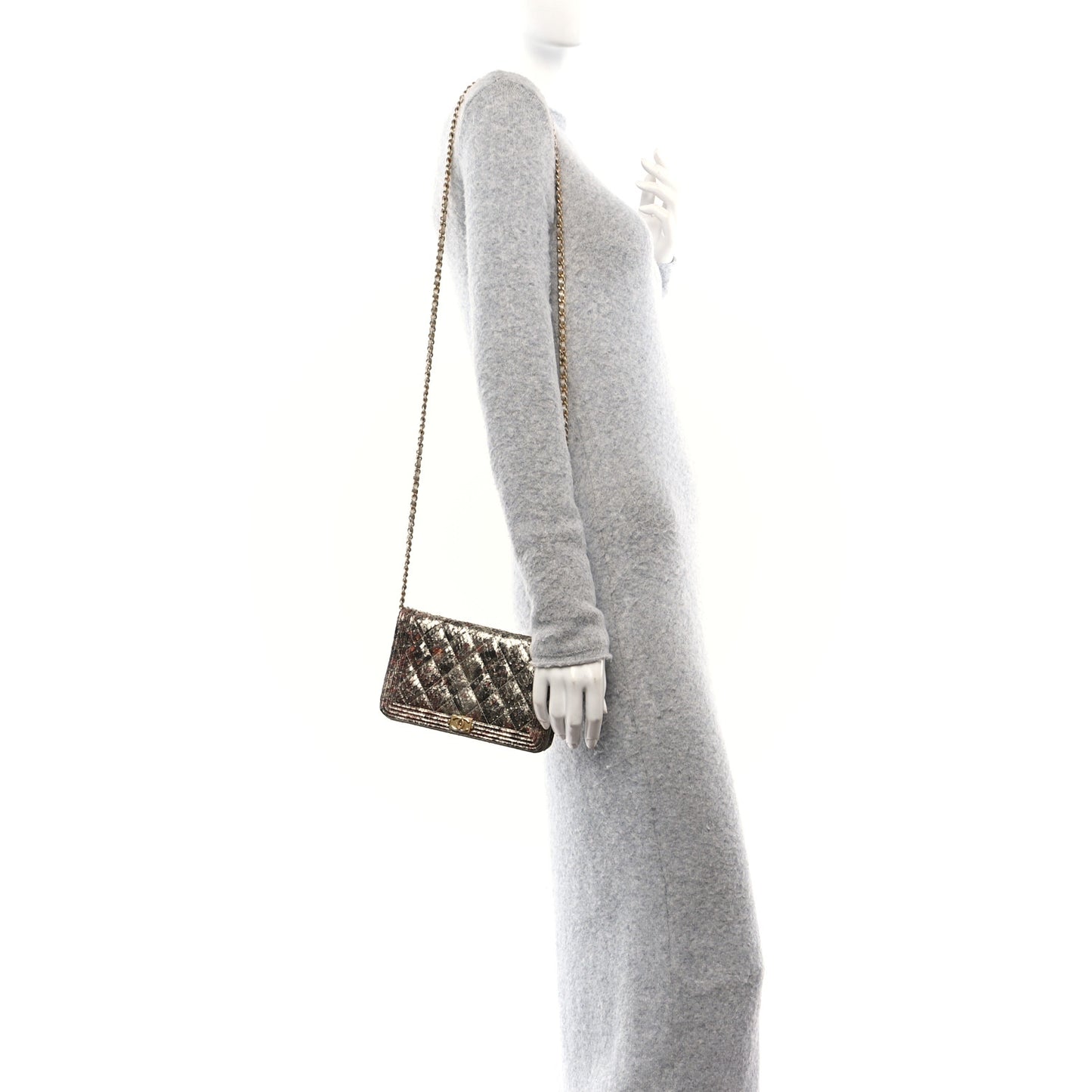 Metallic Python Boy Wallet on Chain WOC Gold Multicolor