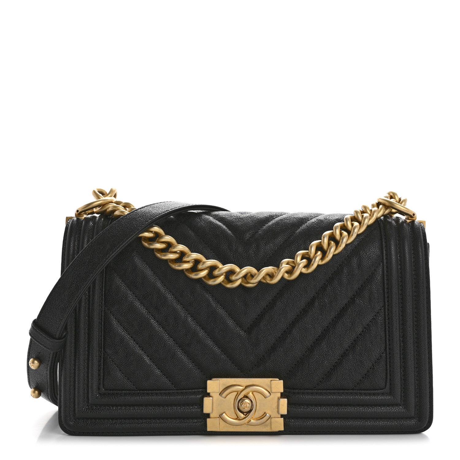 Chanel Caviar Chevron Quilted Medium Boy Flap Black 1 of 13