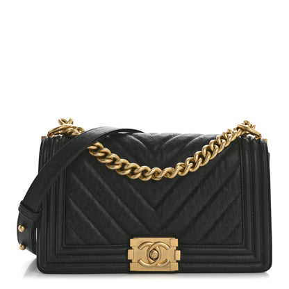 Chanel Caviar Chevron Quilted Medium Boy Flap Black 1 of 13