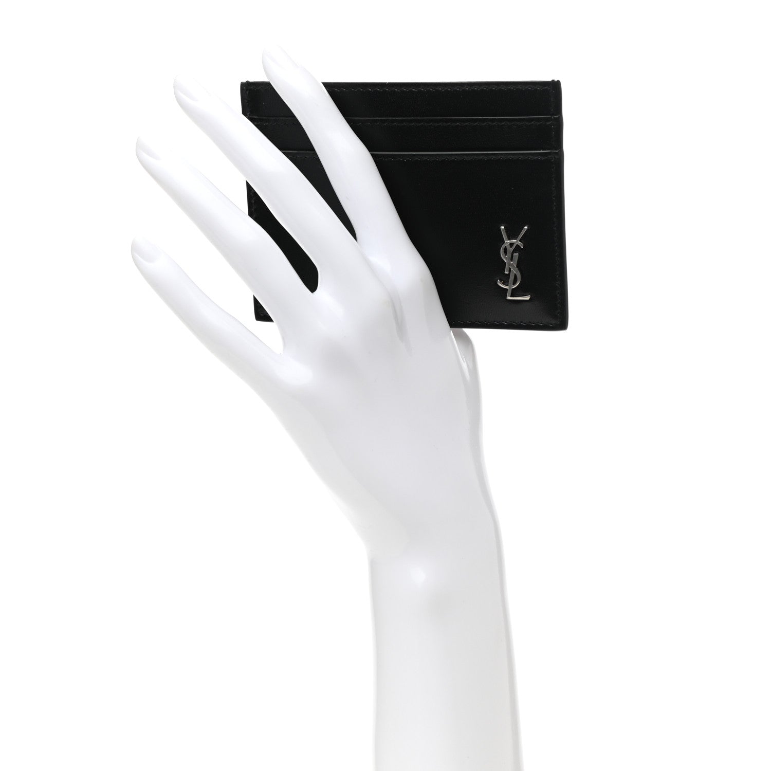Saint Laurent Calfskin Tiny Cassandre Credit Card Case Black 2 of 9
