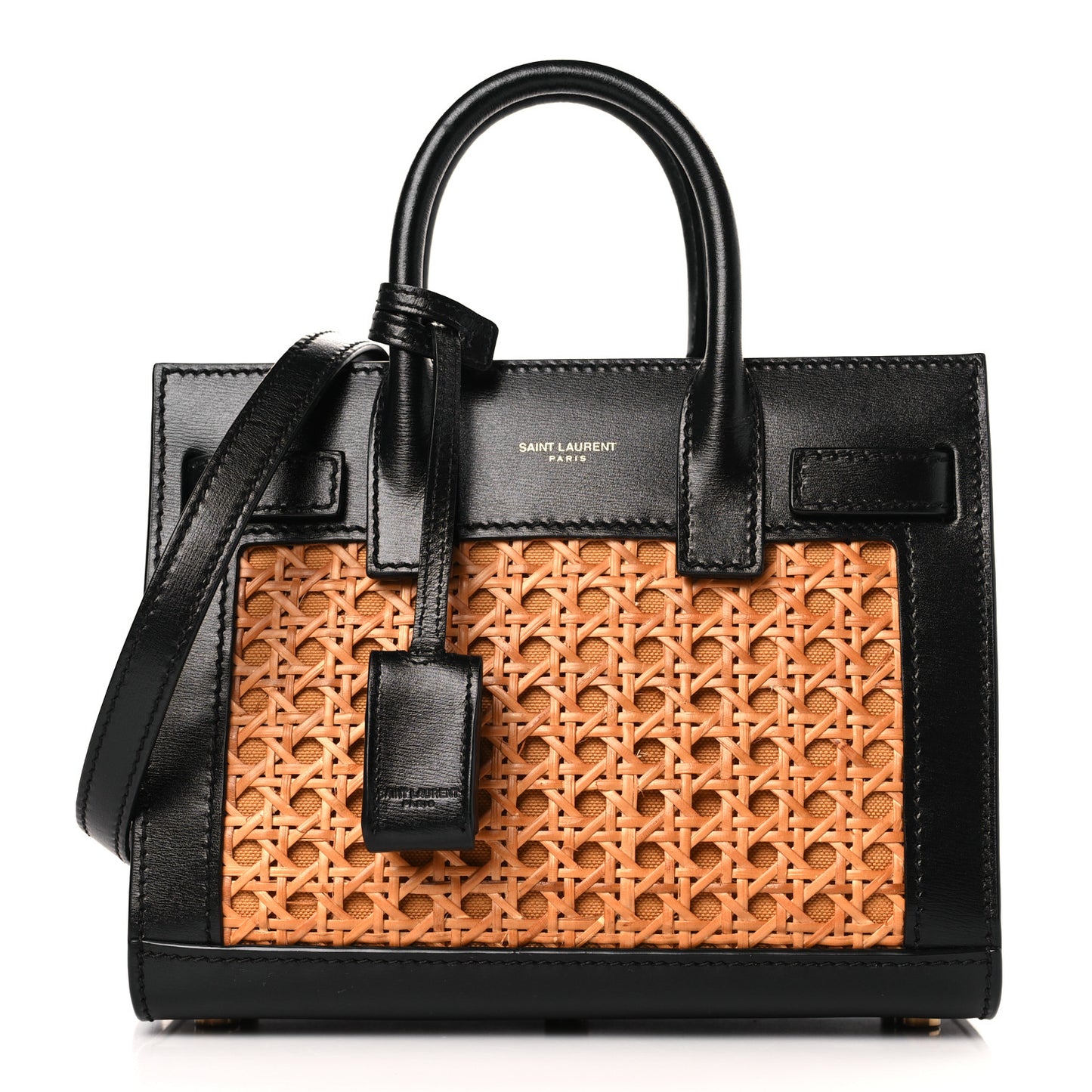 Calfskin Paglia Palm Nano Sac De Jour Black Beige
