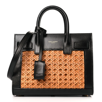 Saint Laurent Calfskin Paglia Palm Nano Sac De Jour Black Beige 1 of 8