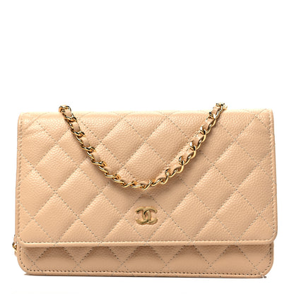 Chanel Caviar Quilted Wallet On Chain WOC Beige 1 of 8
