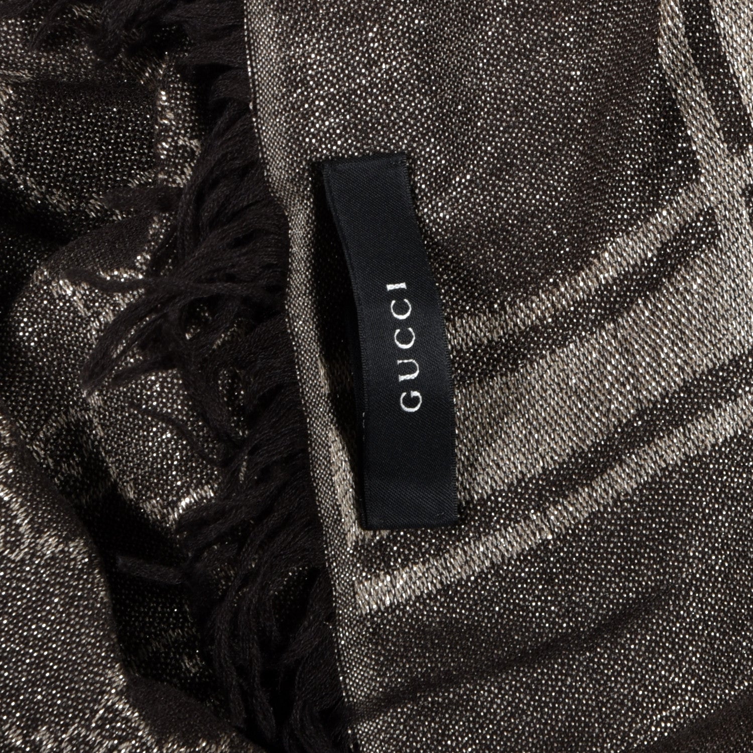 Gucci Wool Silk GG Monogram Diamante Plaid Surviee Shawl Beige Dark Brown 3 of 3