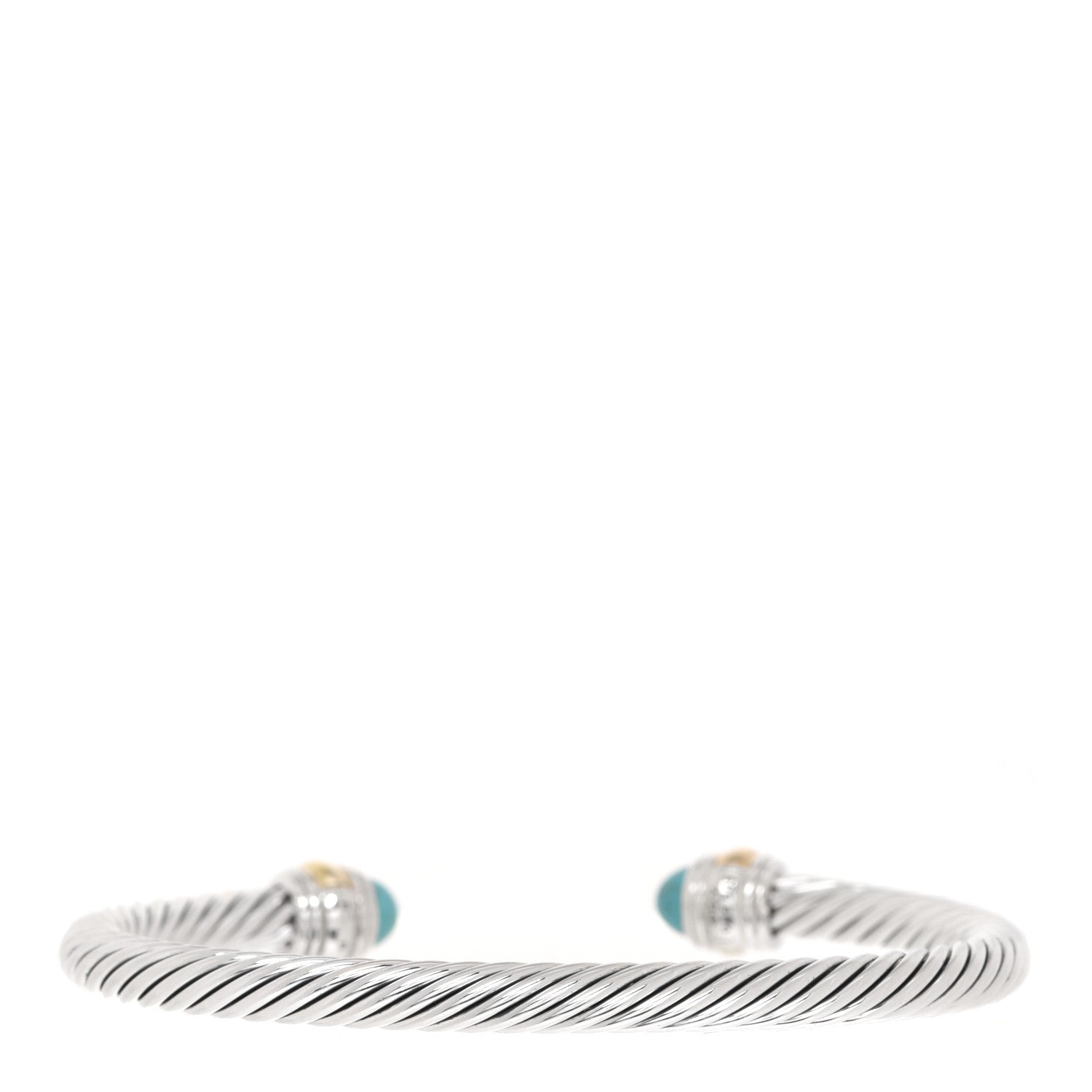 David Yurman Sterling Silver 14K Yellow Gold Turquoise 5mm Cable Classics Bracelet 2 of 3
