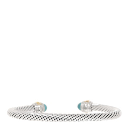 David Yurman Sterling Silver 14K Yellow Gold Turquoise 5mm Cable Classics Bracelet 2 of 3