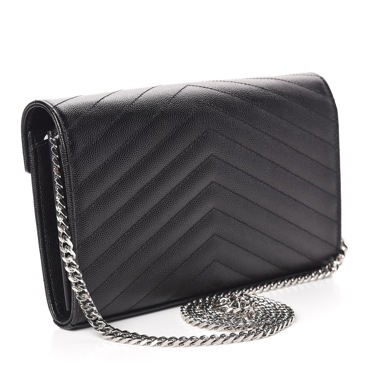 Grain De Poudre Matelasse Chevron Monogram Chain Wallet Black