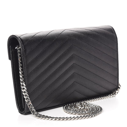 Saint Laurent Grain De Poudre Matelasse Chevron Monogram Chain Wallet Black 3 of 10