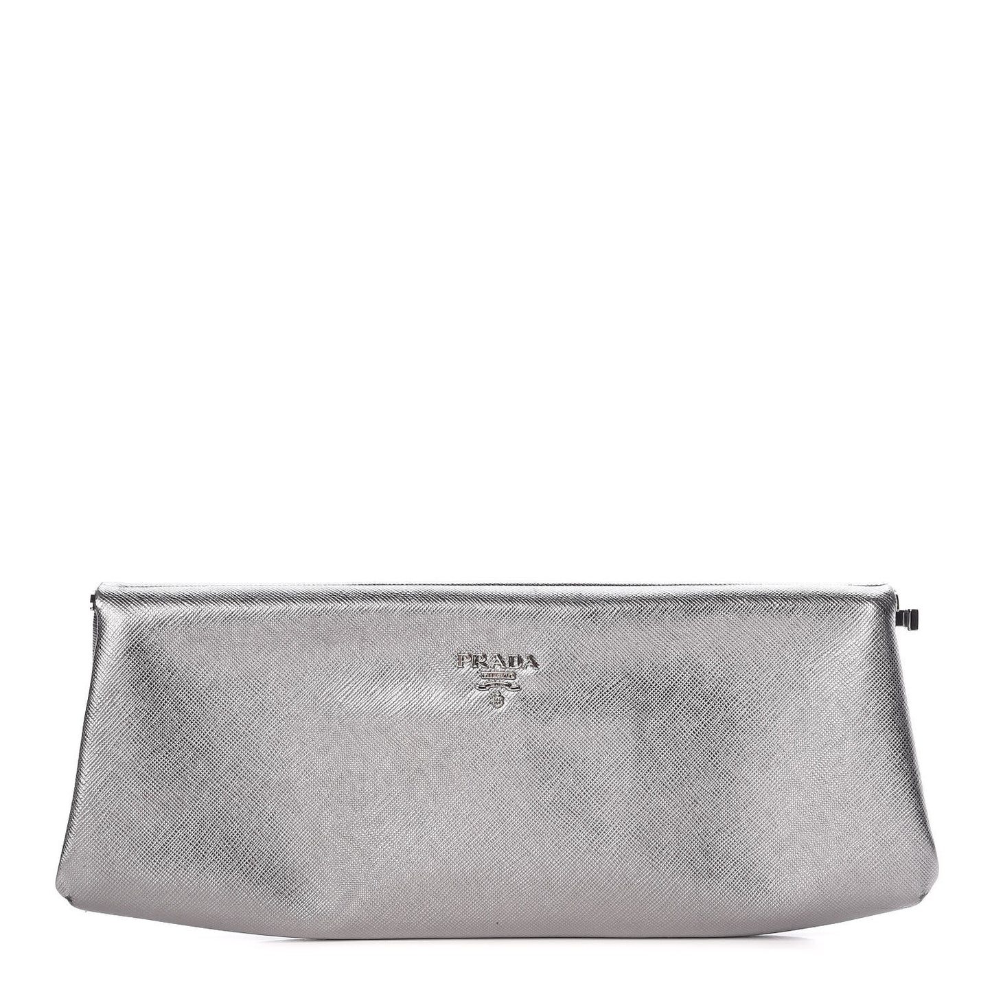 Metallic Saffiano Lux East West Frame Clutch Cromo