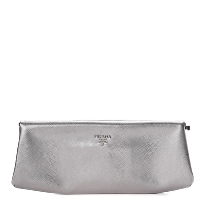 Prada Metallic Saffiano Lux East West Frame Clutch Cromo 1 of 17