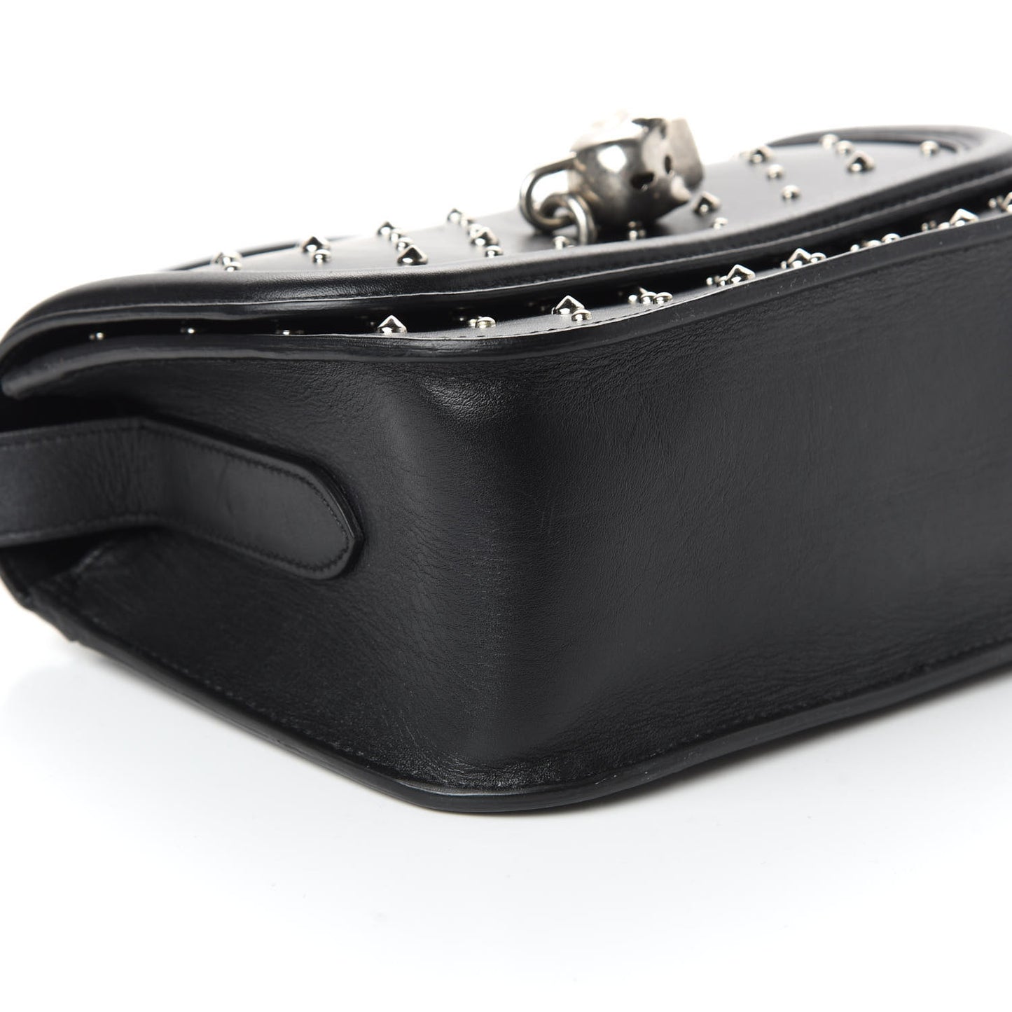 Calfskin Studded Small Padlock Crossbody Bag Black
