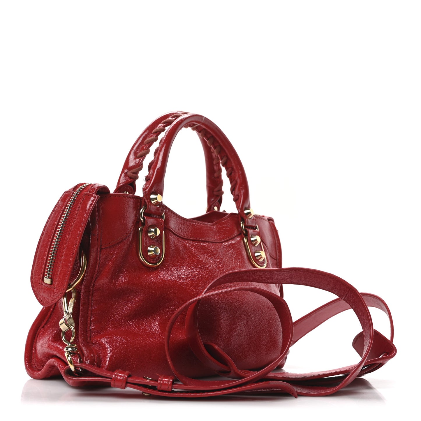 Glossy Nappa Gold Metallic Edge Hardware Mini City Rouge Rubis