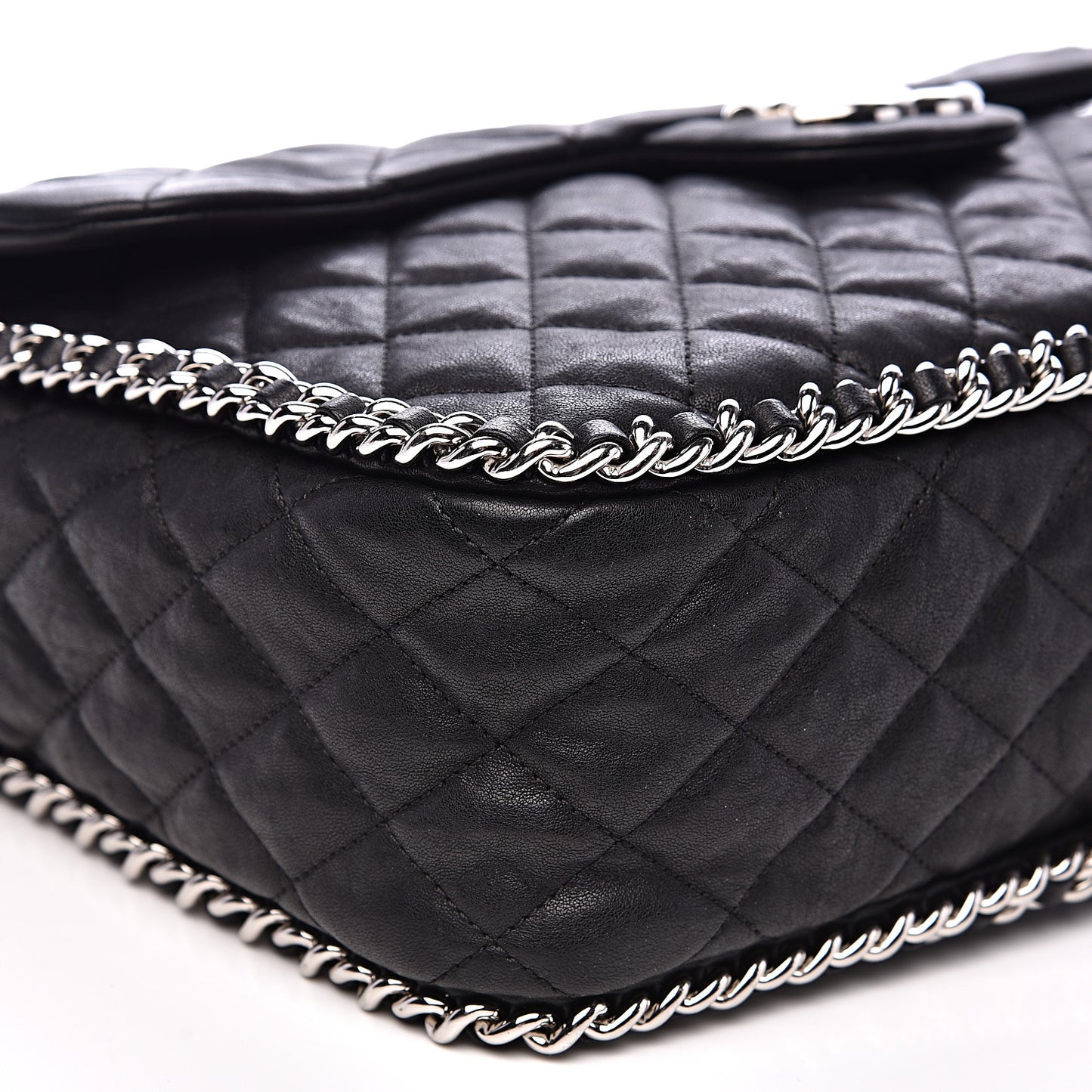 Washed Lambskin Quilted Maxi Chain Around Flap Black