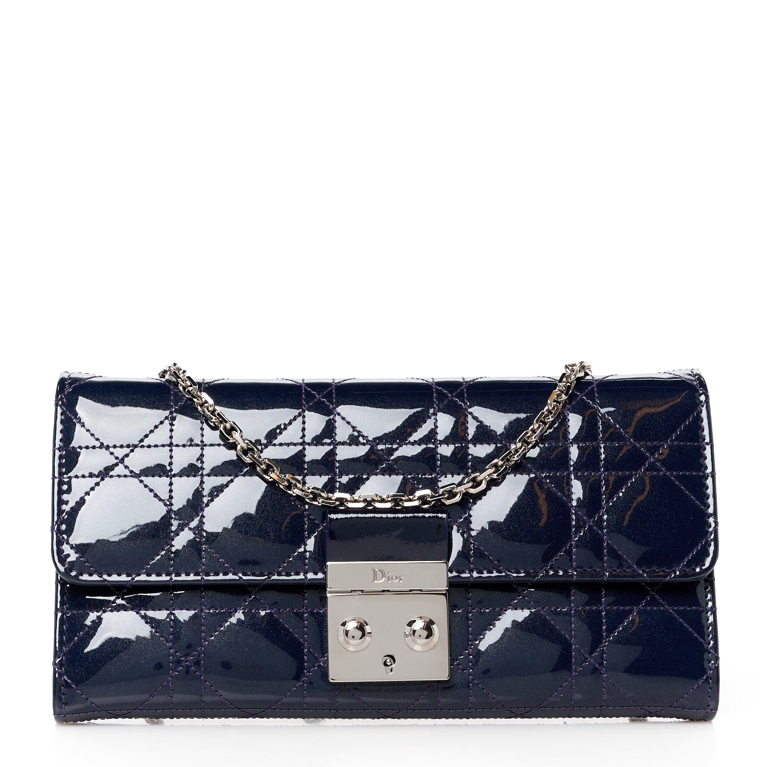 Christian Dior Patent Cannage Miss Dior Chain Wallet Blue Nuit 1 of 12
