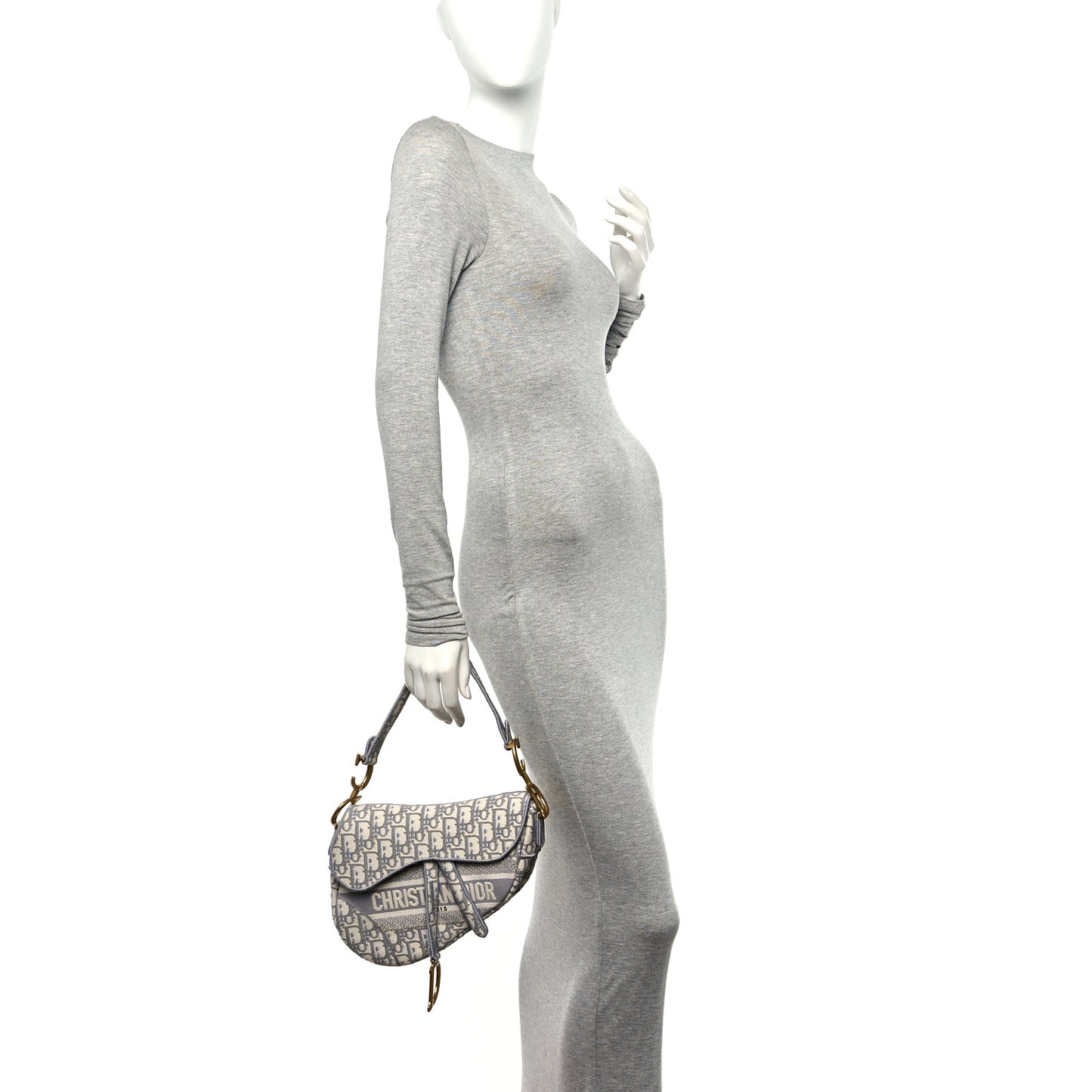 Oblique Embroidered Saddle Bag Gray
